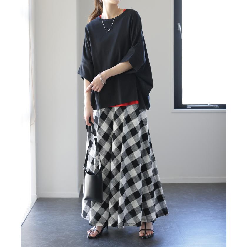 Tシャツ レディース トップス カットソー 二の腕カバー 半袖 5分袖 ドルマン チュニック ゆったり | HUG.U | 14