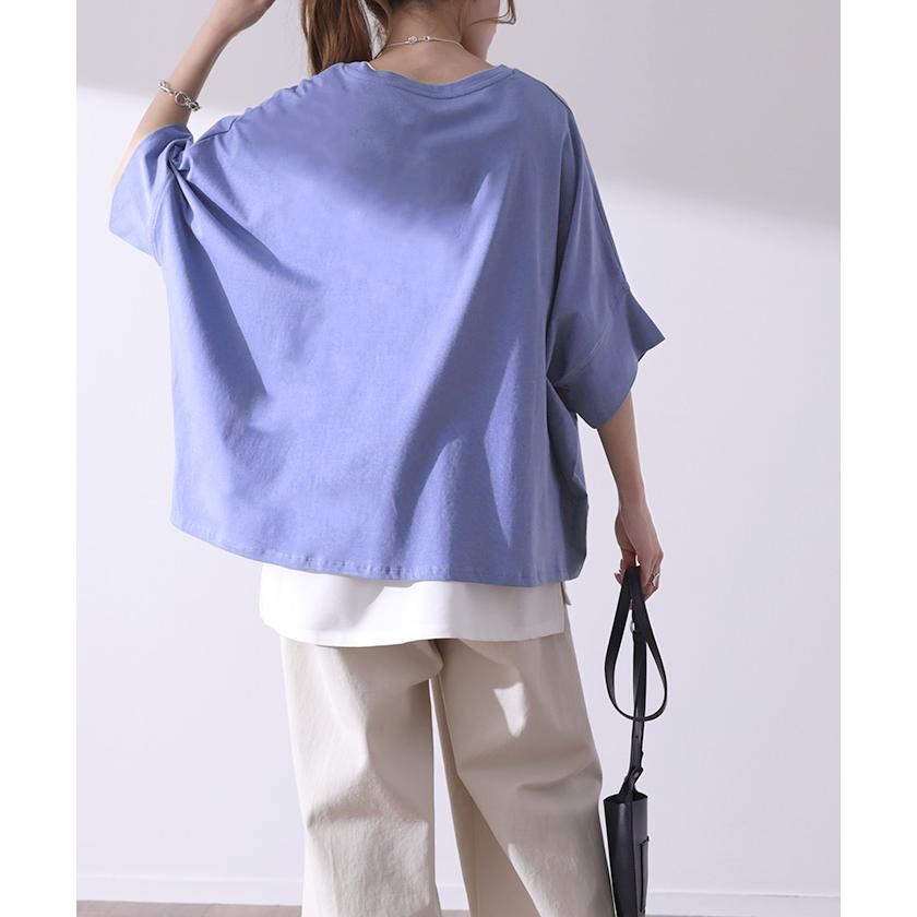 Tシャツ レディース トップス カットソー 二の腕カバー 半袖 5分袖 ドルマン チュニック ゆったり | HUG.U | 20