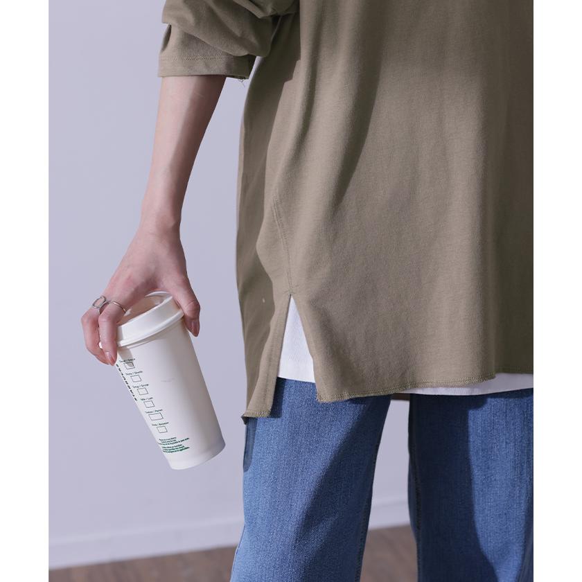 カットソー レディース トップス ロンT 長袖 Tシャツ 薄手 チュニック 綿 オーバーサイズ 無地 Uネック 体型カバー | HUG.U | 19