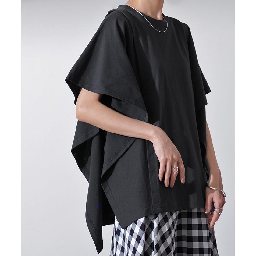 Tシャツ レディース トップス 綿 体型カバー ゆったり 半袖 チュニック オーバーサイズ 無地 Uネック 二の腕カバー | HUG.U | 21