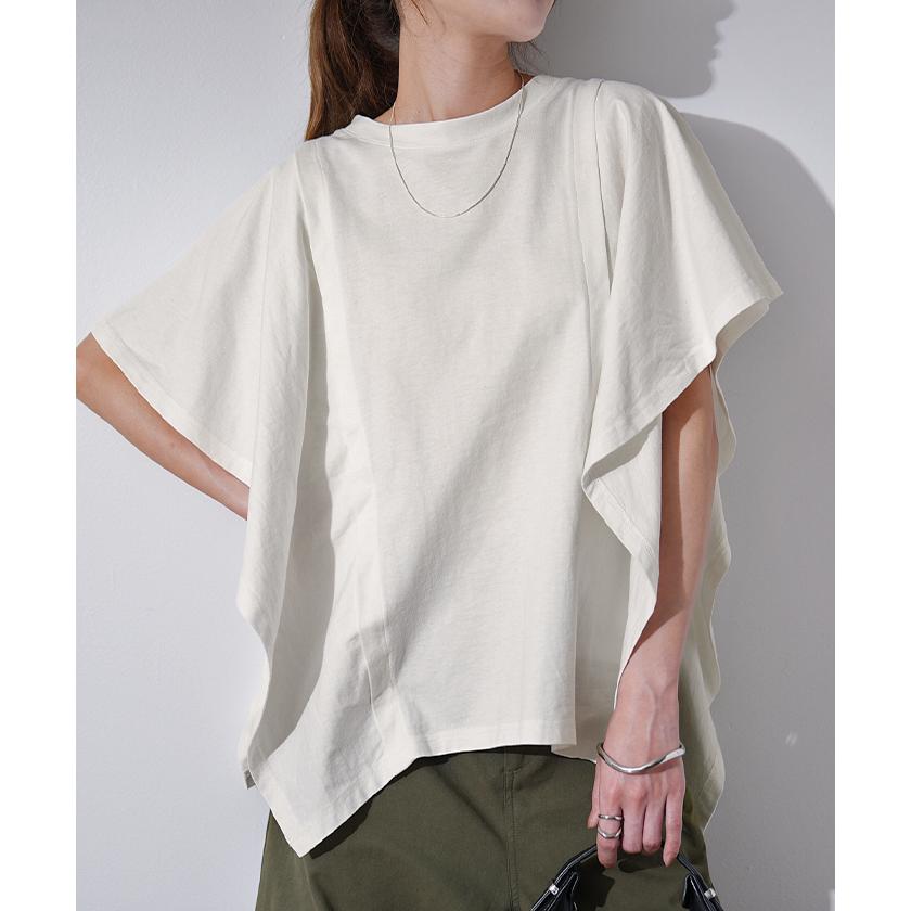 Tシャツ レディース トップス 綿 体型カバー ゆったり 半袖 チュニック オーバーサイズ 無地 Uネック 二の腕カバー | HUG.U | 08