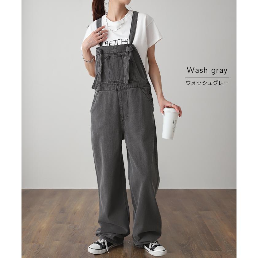 サロペット レディース オールインワン オーバーオール デニム 綿 パンツ ワイドパンツ サロペ ゆったり ロング | HUG.U | 12