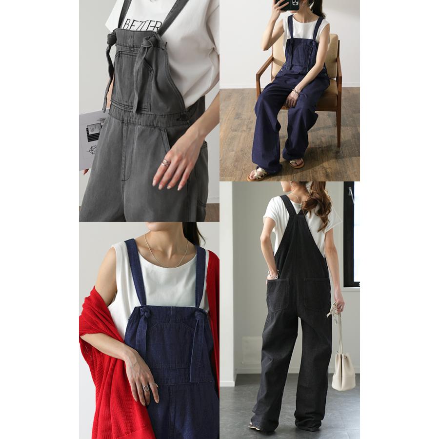 サロペット レディース オールインワン オーバーオール デニム 綿 パンツ ワイドパンツ サロペ ゆったり ロング | HUG.U | 22