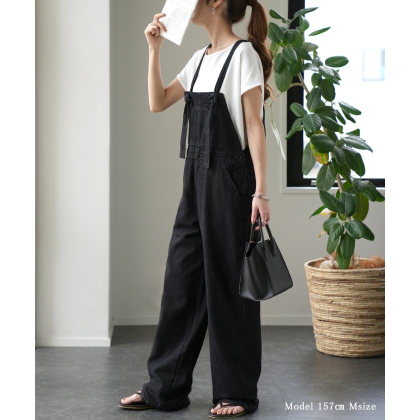 サロペット レディース オールインワン オーバーオール デニム 綿 パンツ ワイドパンツ サロペ ゆったり ロング | HUG.U | 07