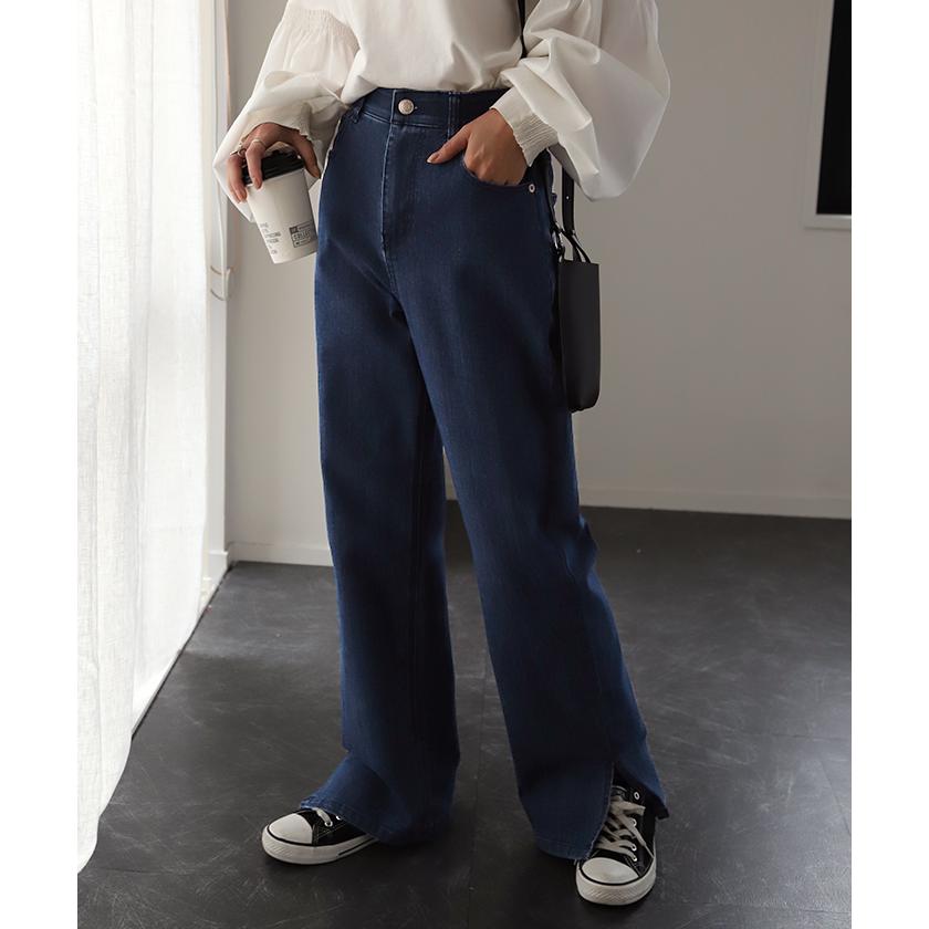 デニム スリット ハイウエスト デニム パンツ デニムパンツ レディース ワイドパンツ ワイド 大きいサイズ | HUG.U | 12