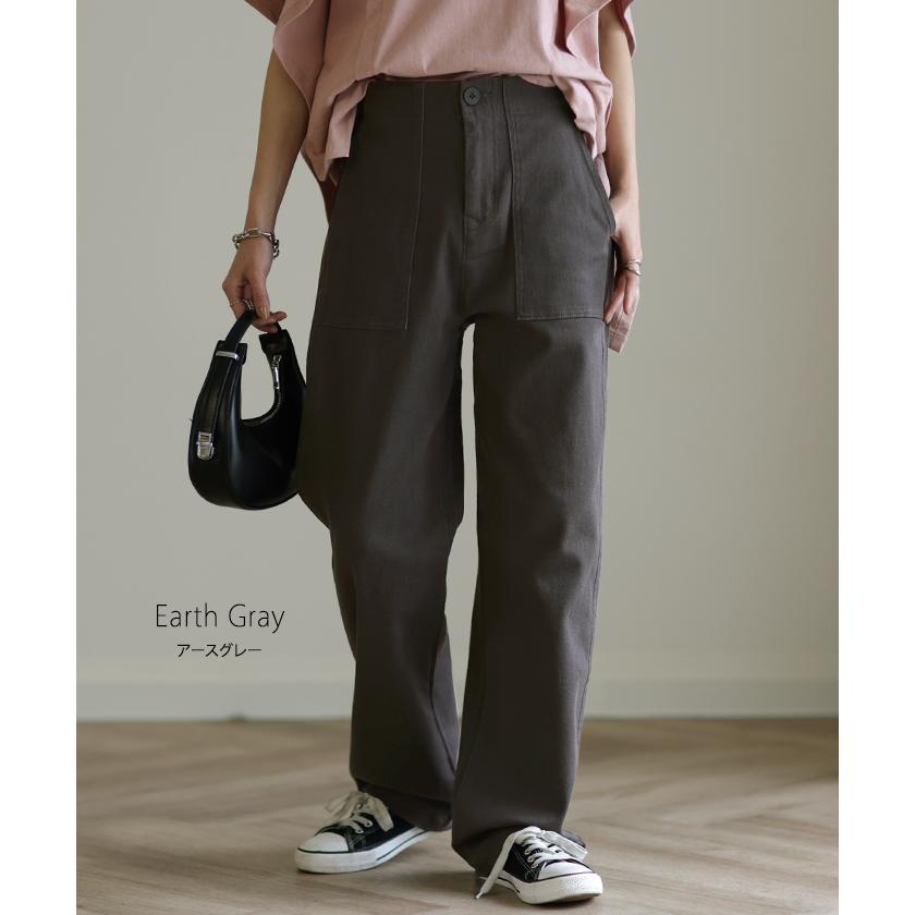 パンツ レディース ワイドパンツ ストレッチ ベイカーパンツ チノパン ゴム ロング ストレート ボトムス ハイウエスト | HUG.U | 15