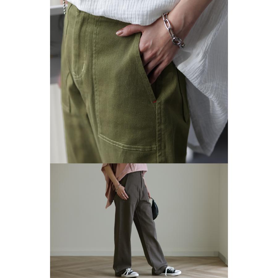 パンツ レディース ワイドパンツ ストレッチ ベイカーパンツ チノパン ゴム ロング ストレート ボトムス ハイウエスト | HUG.U | 20