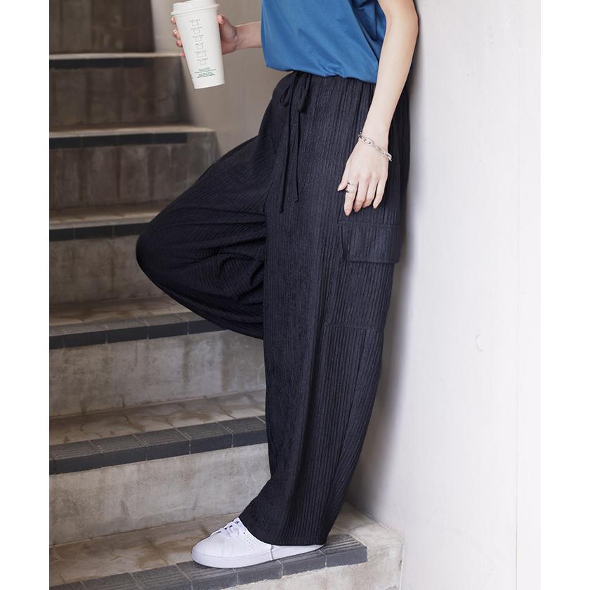 カーゴパンツ レディース パンツ イージーパンツ ワイドパンツ ジャガード ゆったり ボトムス ロング | HUG.U | 20