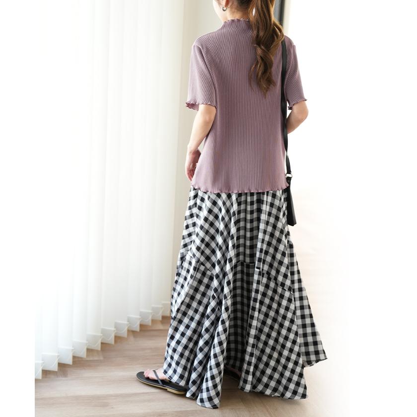 トップス レディース Tシャツ 半袖 プリーツ メロウ ハイネック ブラウス きれいめ 5分袖 二の腕カバー メロー | HUG.U | 13