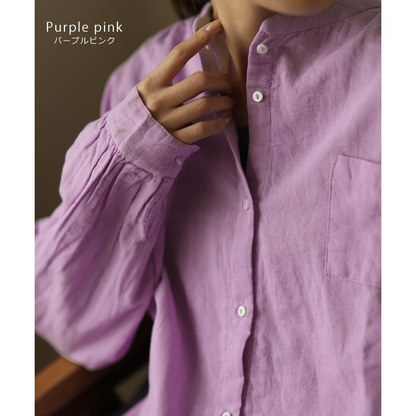 シャツ レディース トップス コットン 綿 100% バンドカラー ナチュラル 長袖 ブラウス チュニック | HUG.U | 13