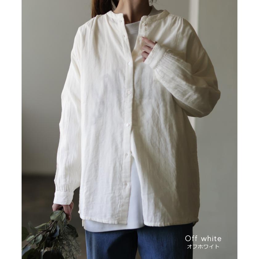 シャツ レディース トップス コットン 綿 100% バンドカラー ナチュラル 長袖 ブラウス チュニック | HUG.U | 15