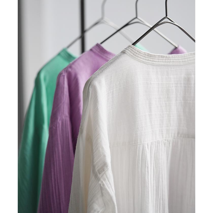 シャツ レディース トップス コットン 綿 100% バンドカラー ナチュラル 長袖 ブラウス チュニック | HUG.U | 19