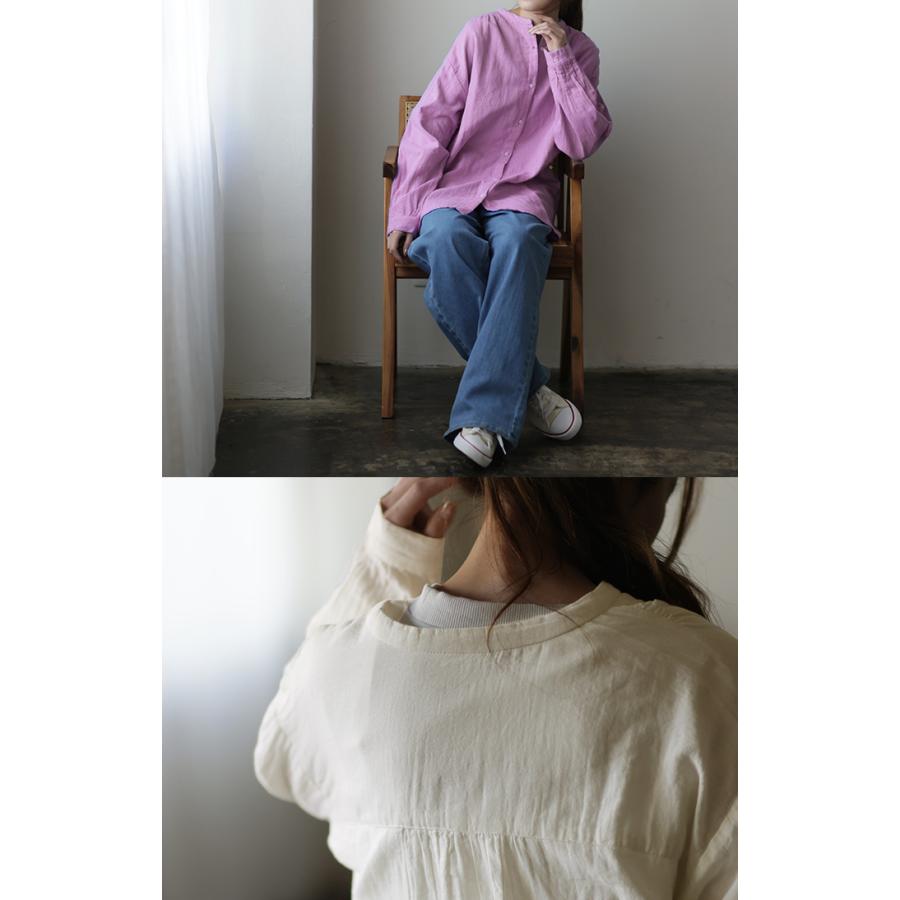 シャツ レディース トップス コットン 綿 100% バンドカラー ナチュラル 長袖 ブラウス チュニック | HUG.U | 09