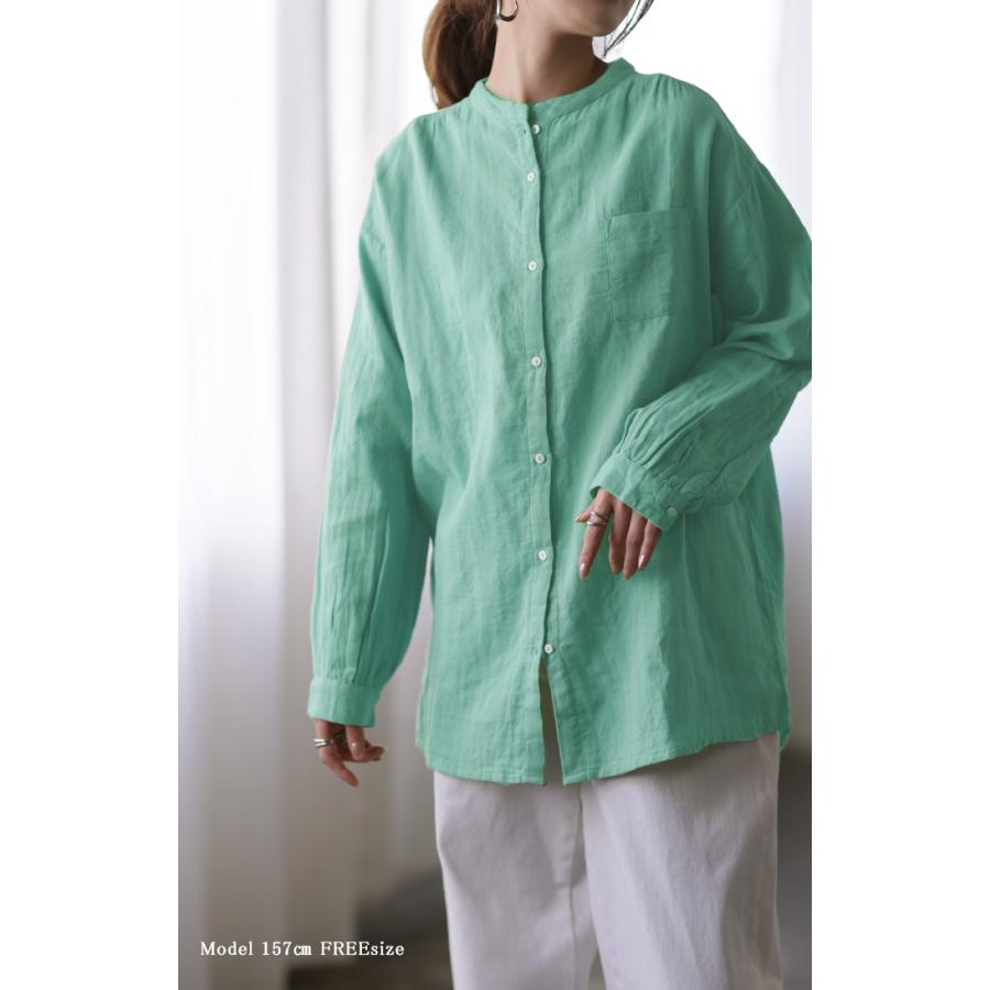 シャツ レディース トップス コットン 綿 100% バンドカラー ナチュラル 長袖 ブラウス チュニック | HUG.U | 10