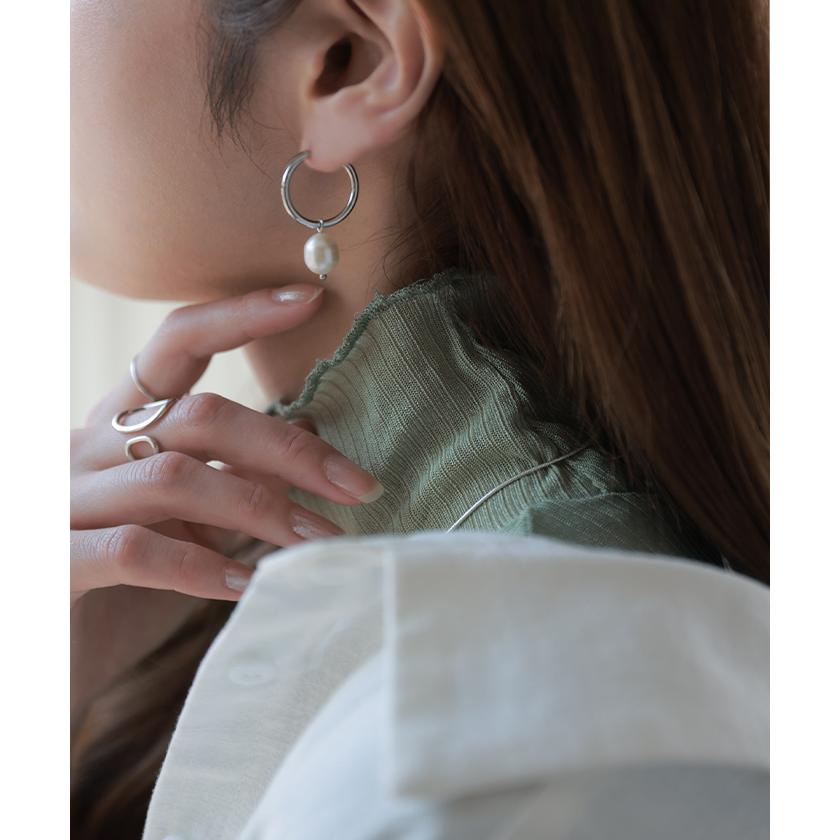 ピアス レディース サージカルステンレス アクセサリー 2way パール フープ 錆びにくい アクセ シルバー ゴールド | HUG.U | 13