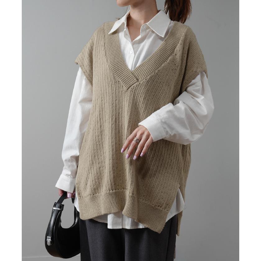 新品 ベスト Vest H BEAUTY&YOUTH 23SS ベージュ　ニット HUG.U ベスト ニット 体型カバー レディース トップス