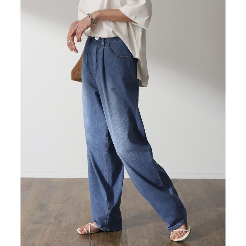 デニム レディース パンツ 接触冷感 デニムパンツ ジーンズ ひんやり 速乾 涼しい ワイドパンツ 薄手 ゴム ハイウエスト 体型カバー ボトムス 春 夏 | HUG.U | 06