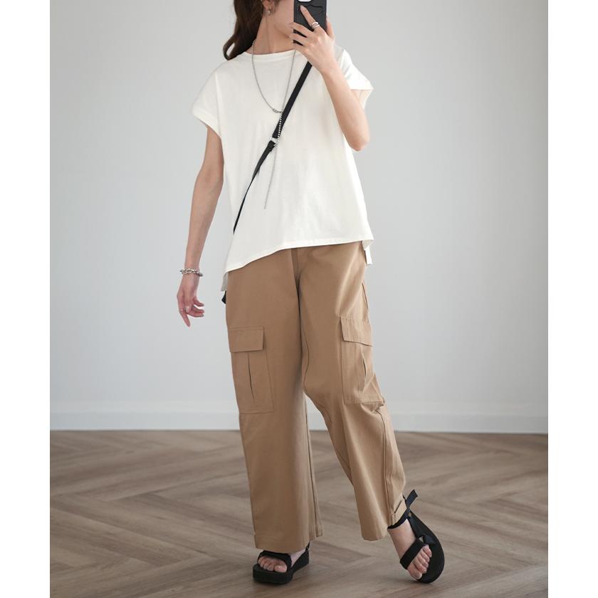 Tシャツ レディース トップス カットソー 半袖 フレンチスリーブ 綿 クルーネック フレンチ 無地 シンプル | HUG.U | 19