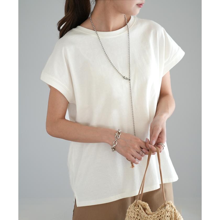 Tシャツ レディース トップス カットソー 半袖 フレンチスリーブ 綿 クルーネック フレンチ 無地 シンプル | HUG.U | 08