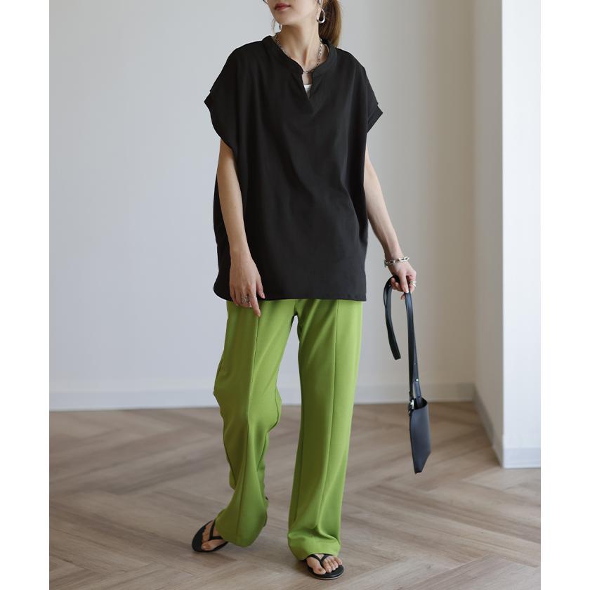Tシャツ レディース トップス 半袖 キーネック 綿 カットソー ゆったり きれいめ Vネック コクーン お尻が隠れる | HUG.U | 05