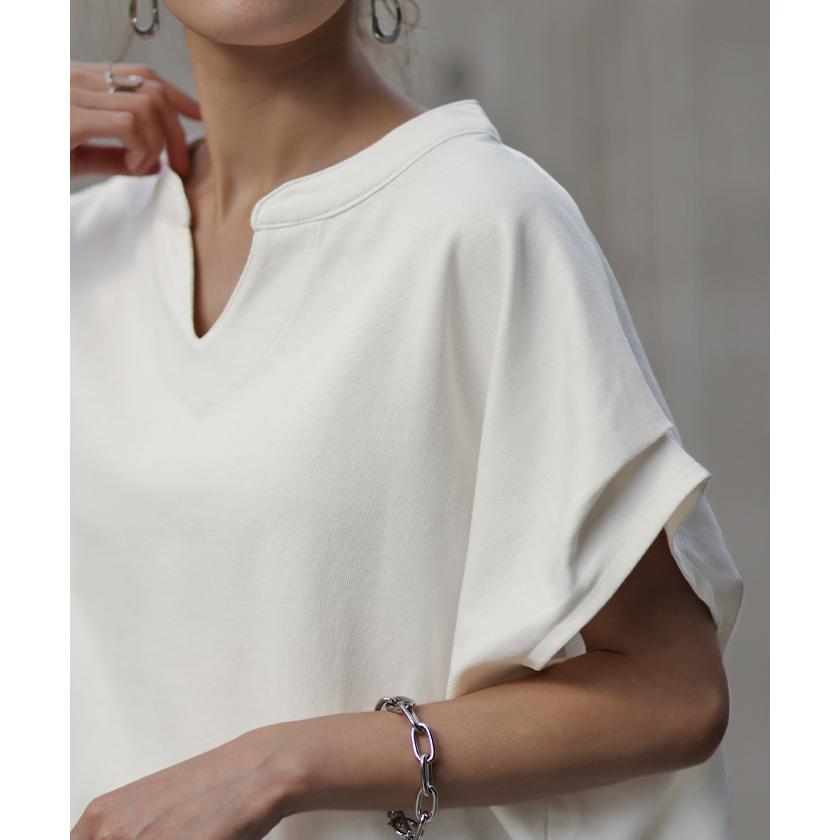 Tシャツ レディース トップス 半袖 キーネック 綿 カットソー ゆったり きれいめ Vネック コクーン お尻が隠れる | HUG.U | 06