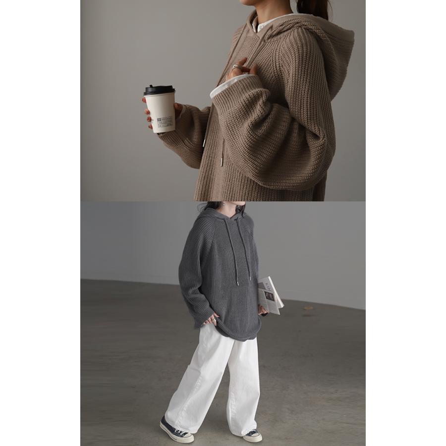 ニット フード ニットパーカー フーディー レディース セーター パーカー トップス ドルマン | HUG.U | 09