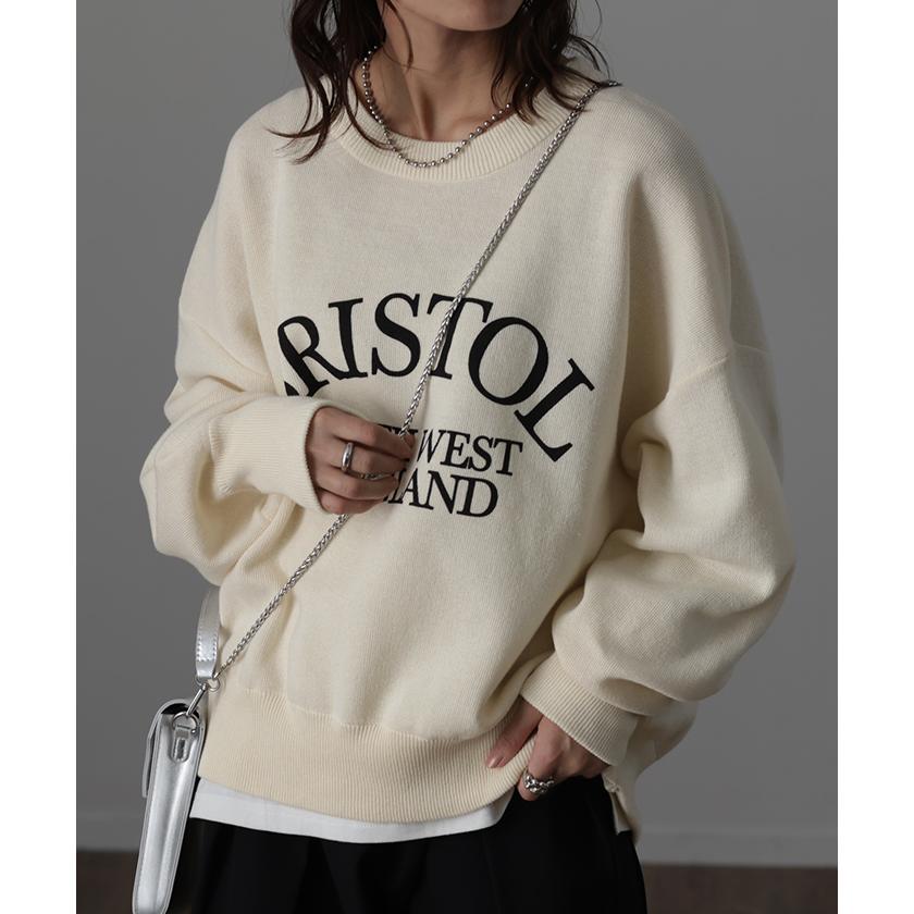 ニット チクチクしない ロゴニット 大人 クルーネック 薄手 レディース セーター トップス スリット 長袖 | HUG.U | 08