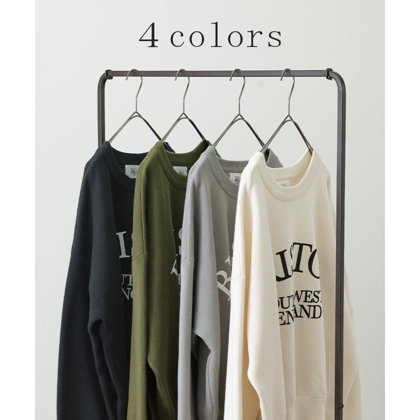 ニット チクチクしない ロゴニット 大人 クルーネック 薄手 レディース セーター トップス スリット 長袖 | HUG.U | 12