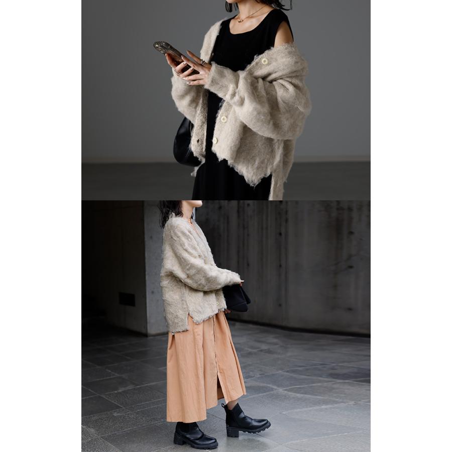 HYKE ハイク モヘヤ混シャギーニットカーディガン ベージュ 茶 2サイズ