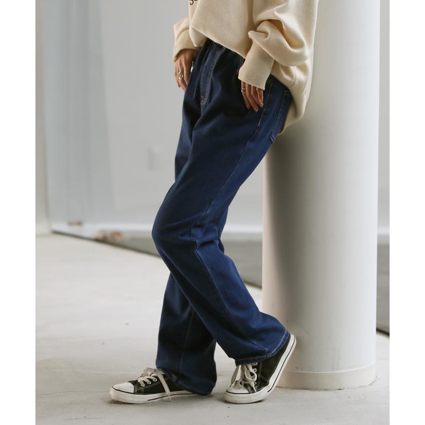 パンツ ワイドパンツ デニムパンツ レディース 微起毛 ストレート 大きいサイズ ジーンズ ジーパン | HUG.U | 06