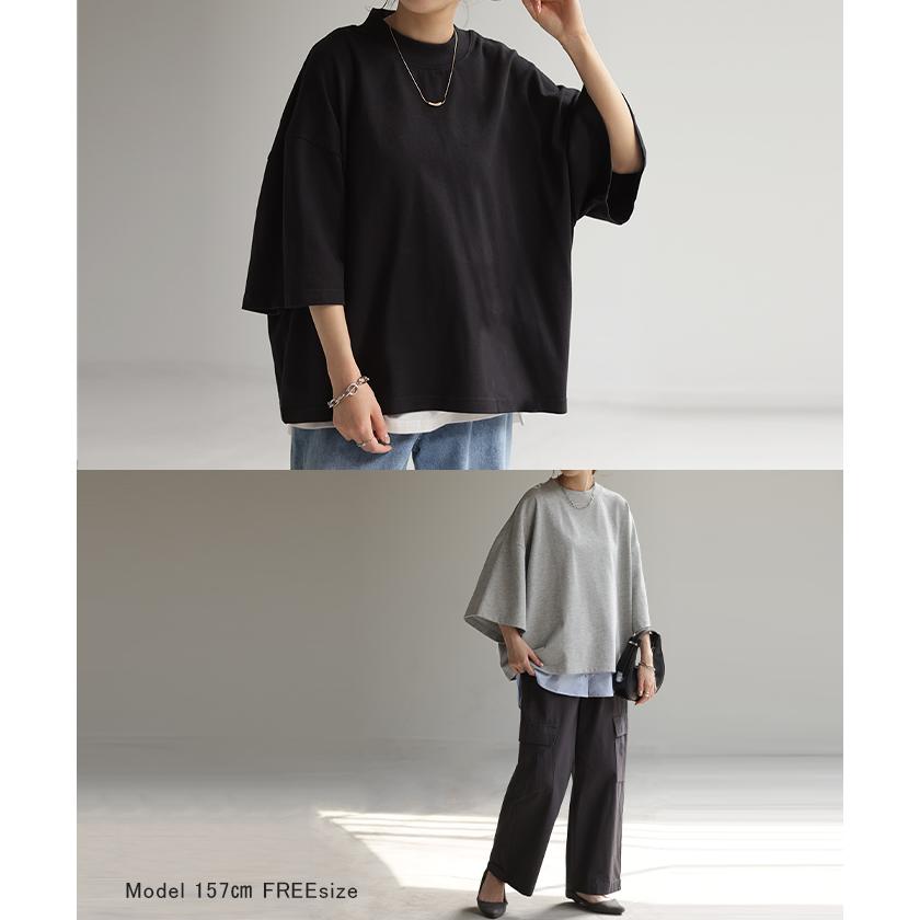 Tシャツ オーバーサイズ 綿100 トップス 二の腕カバー ワイドスリーブ レディース ドルマン ティーシャツ | HUG.U | 07