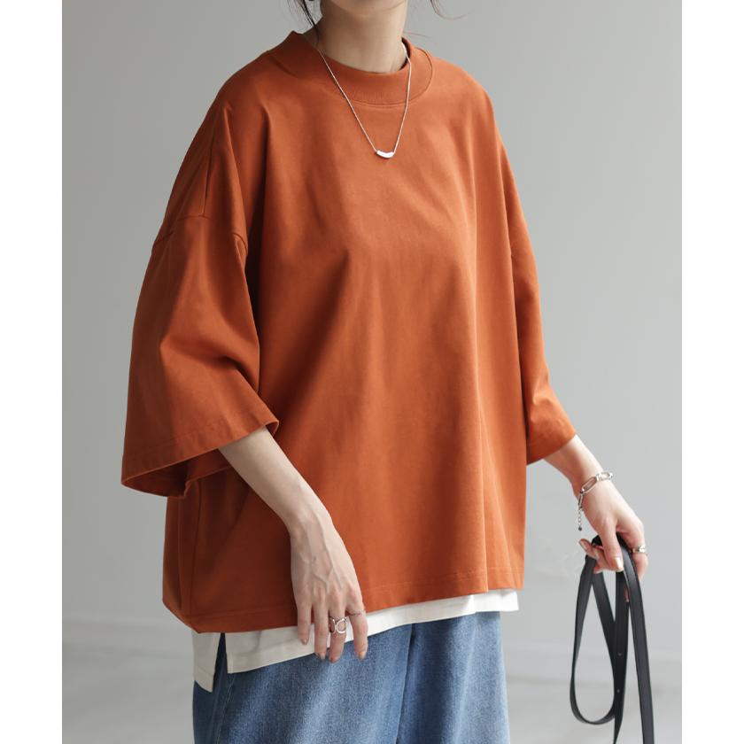Tシャツ オーバーサイズ 綿100 トップス 二の腕カバー ワイドスリーブ レディース ドルマン ティーシャツ | HUG.U | 09