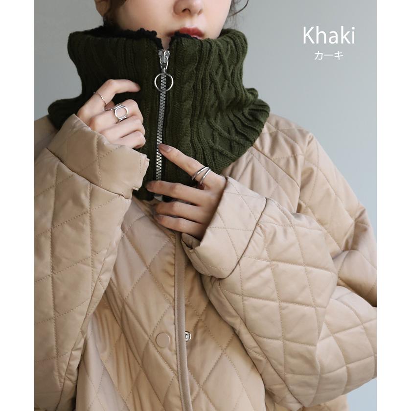 ネックウォーマー 裏起毛 ケーブルニット マフラー 厚手 レディース スヌード ボア 無地 ニット ストール 裏ボア | HUG.U | 16