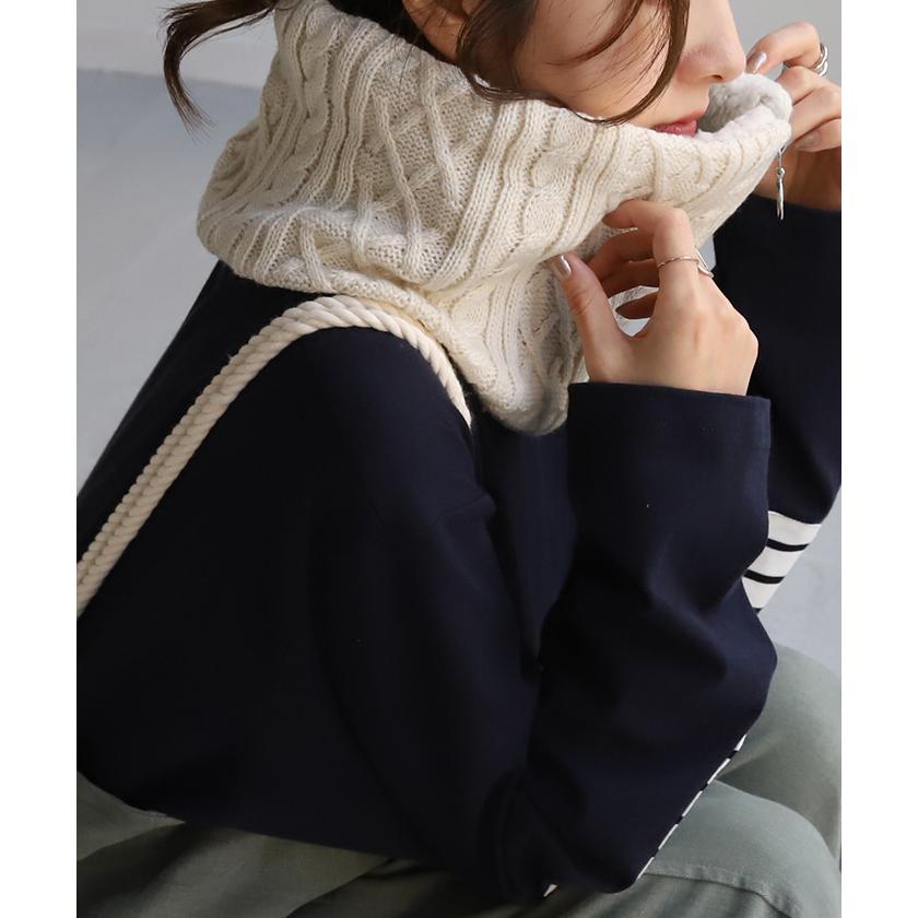 ネックウォーマー 裏起毛 ケーブルニット マフラー 厚手 レディース スヌード ボア 無地 ニット ストール 裏ボア | HUG.U | 11