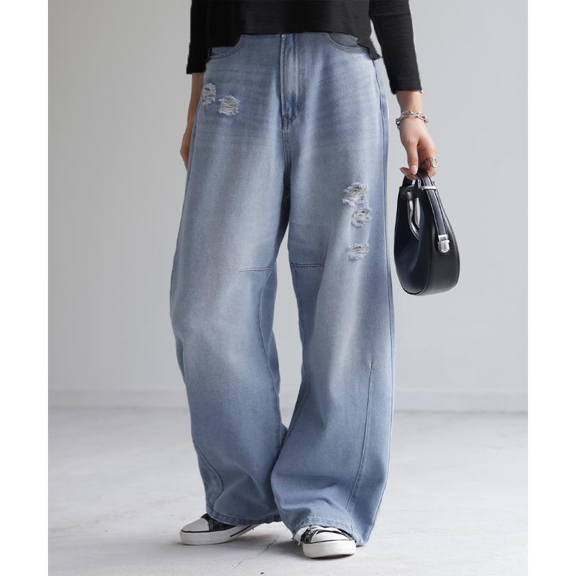 パンツ デニム お洒落 カーブパンツ デニムパンツ レディース タック カーブデニム ジーンズ ジーパン ボトム | HUG.U | 07