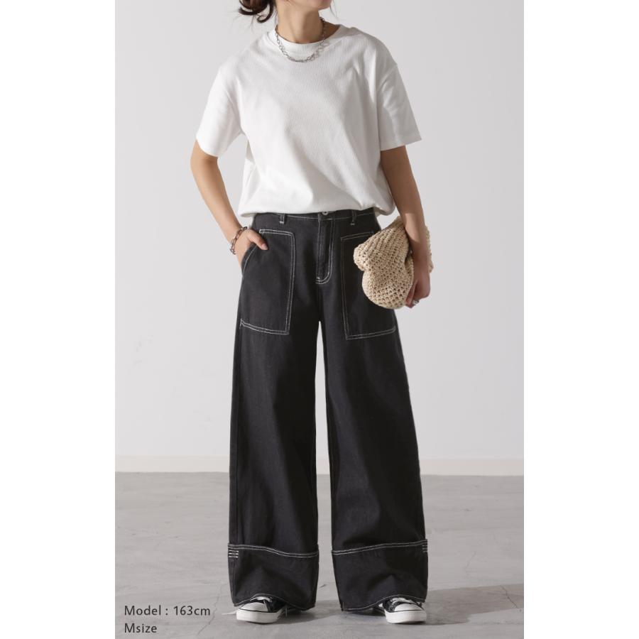 デニム ロールアップ 美脚パンツ ストレート パンツ レディース デニムパンツ ワイドパンツ ワイド ジーンズ | HUG.U | 06