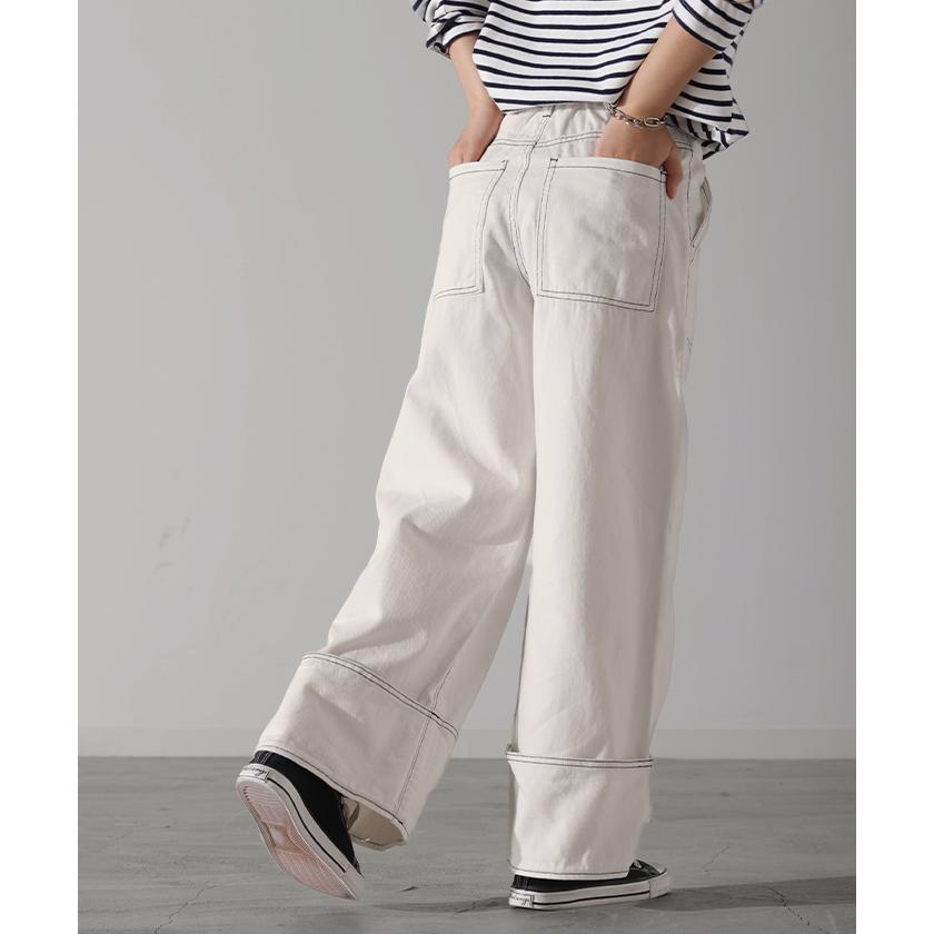 デニム ロールアップ 美脚パンツ ストレート パンツ レディース デニムパンツ ワイドパンツ ワイド ジーンズ | HUG.U | 11