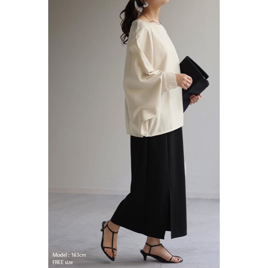 トップス すっきり 体型カバー ツイード 調 ドルマン レディース オフィスカジュアル きれいめ 七分袖 二の腕カバー | HUG.U | 20