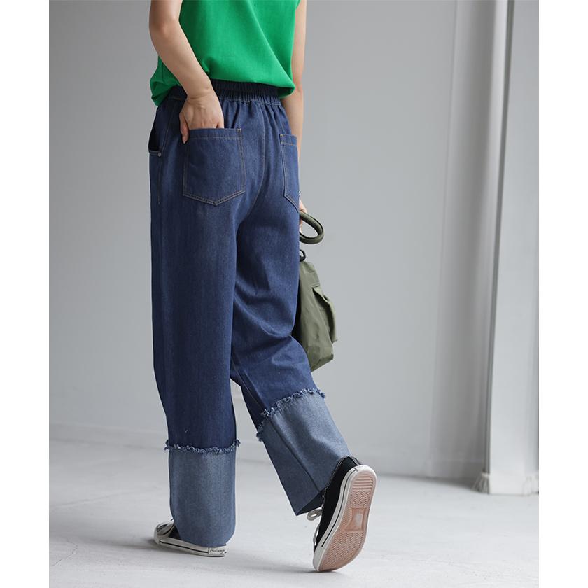 デニム ロールアップ ストレート パンツ レディース デニムパンツ ワイドパンツ ワイド ジーンズ ジーパン | HUG.U | 11