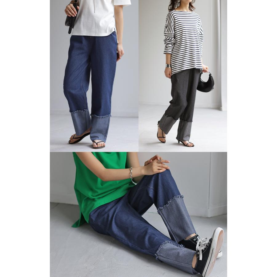 デニム ロールアップ ストレート パンツ レディース デニムパンツ ワイドパンツ ワイド ジーンズ ジーパン | HUG.U | 21