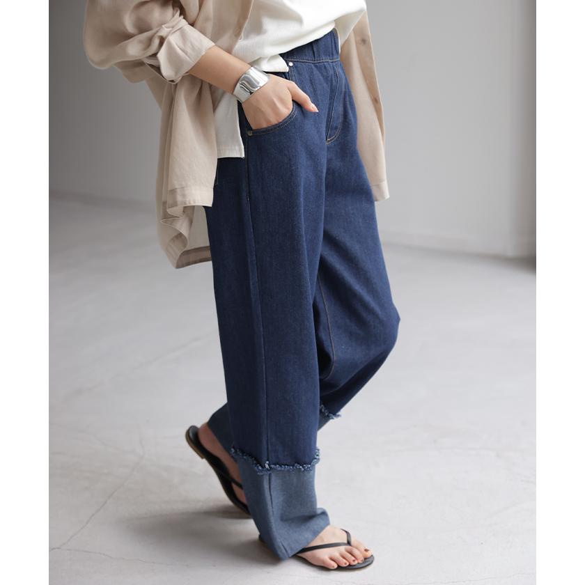 デニム ロールアップ ストレート パンツ レディース デニムパンツ ワイドパンツ ワイド ジーンズ ジーパン | HUG.U | 06
