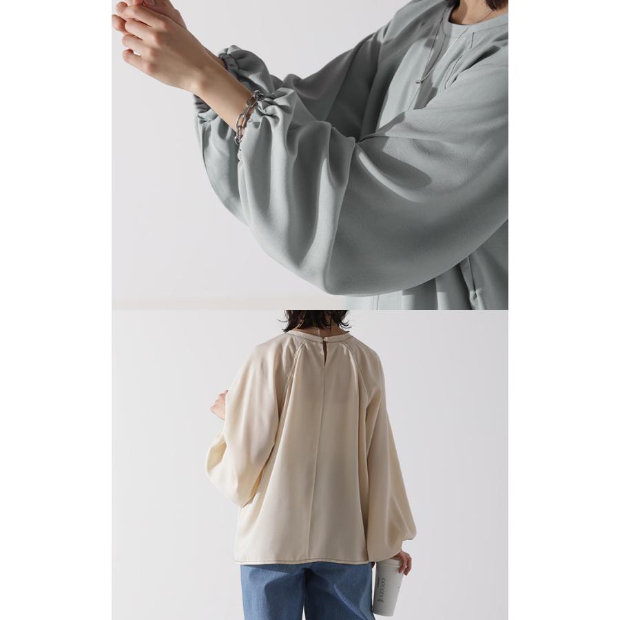 ブラウス ぽわん袖 オフィスカジュアル レディース 無地 きれいめ 長袖 ロング Tシャツ ロンT ドルマン | HUG.U | 22