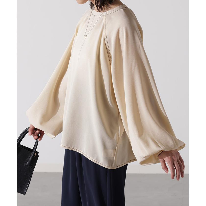 ブラウス ぽわん袖 オフィスカジュアル レディース 無地 きれいめ 長袖 ロング Tシャツ ロンT ドルマン | HUG.U | 07