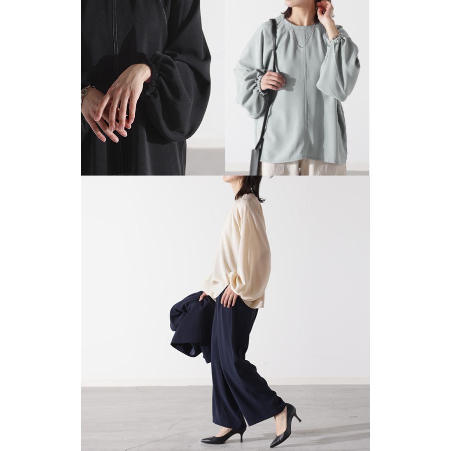 ブラウス ぽわん袖 オフィスカジュアル レディース 無地 きれいめ 長袖 ロング Tシャツ ロンT ドルマン | HUG.U | 09