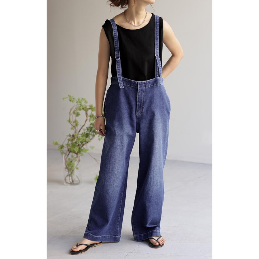 サロペット サロペ デニム 大人 オールインワン レディース サロペット 脚長 大きいサイズ つなぎ ワイドパンツ | HUG.U | 18