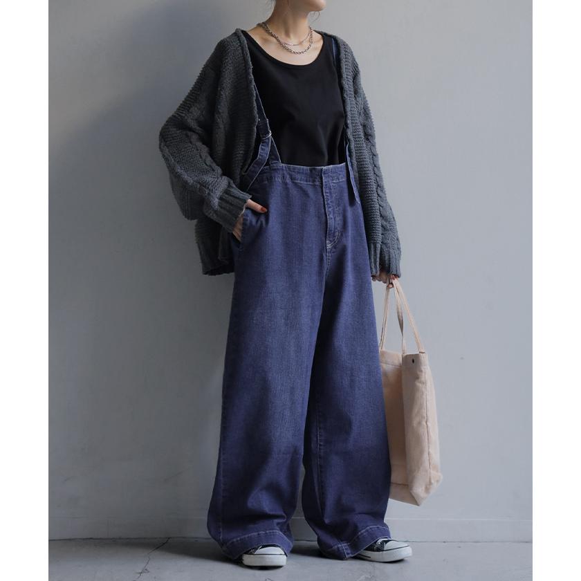 サロペット サロペ デニム 大人 オールインワン レディース サロペット 脚長 大きいサイズ つなぎ ワイドパンツ | HUG.U | 08