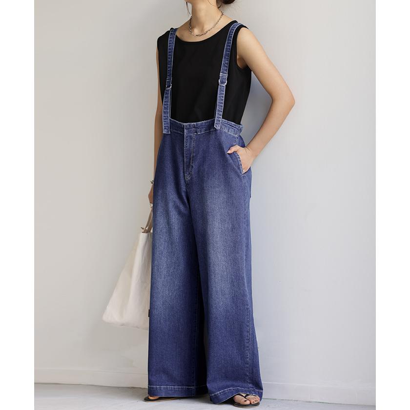 サロペット サロペ デニム 大人 オールインワン レディース サロペット 脚長 大きいサイズ つなぎ ワイドパンツ | HUG.U | 08