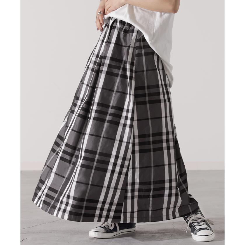 SALE スカート 軽量 チェック ロングスカート 配色チェック フレア Aライン レディース チェック柄 ボトムス | HUG.U | 06