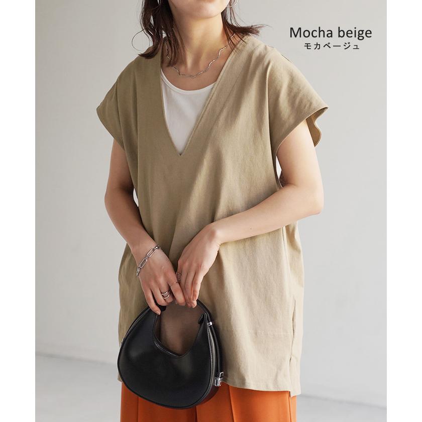 Tシャツ カットソー レディース 深Vネック 厚手 ベスト トップス 二の腕カバー きれいめ レイヤード | HUG.U | 19