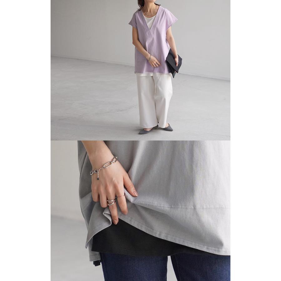 Tシャツ カットソー レディース 深Vネック 厚手 ベスト トップス 二の腕カバー きれいめ レイヤード | HUG.U | 22
